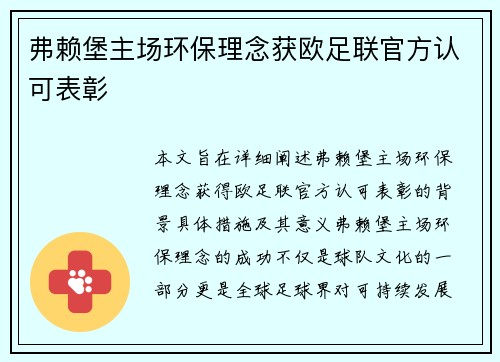 弗赖堡主场环保理念获欧足联官方认可表彰